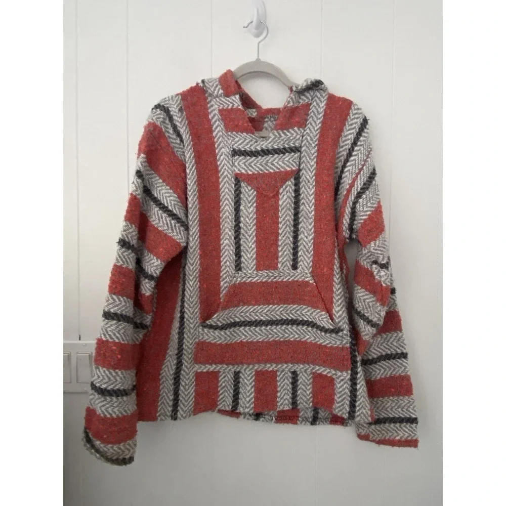 Baja Joe Unisex Mexican Cotton Blend Red‎ Black Beach Hoodie Size Small